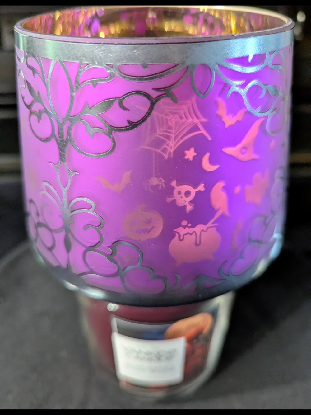 Yankee Candle Halloween Purple Twilight Hat Flickering Glass Candle Shade New